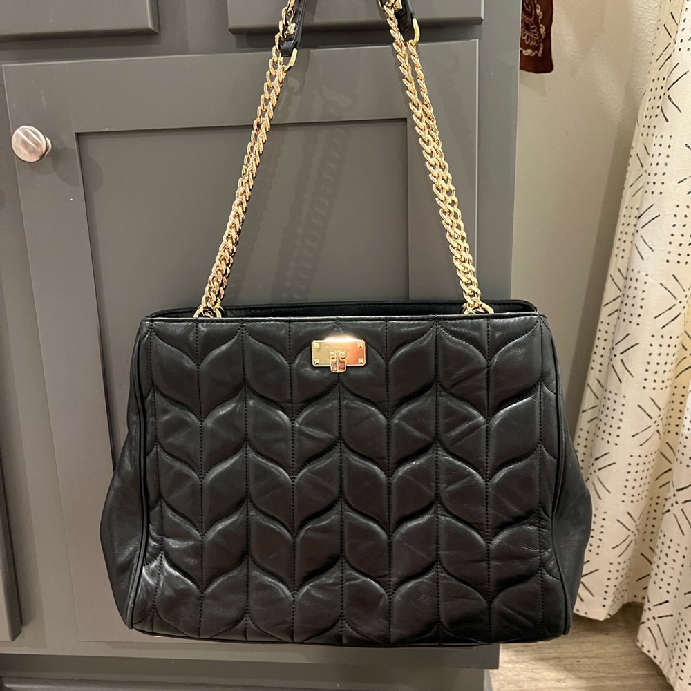 Michael Kors Black Quilted Shoulder Bag with Gold Chain